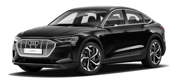 Audi Etron schwarzes Coupé Mietwagen Animation